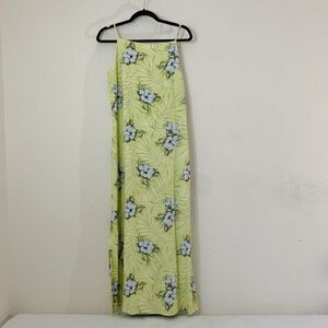 Vintage Tommy Bahama Maxi Dress 6 Hibiscus Hula Silk Linen Green Tropical Floral